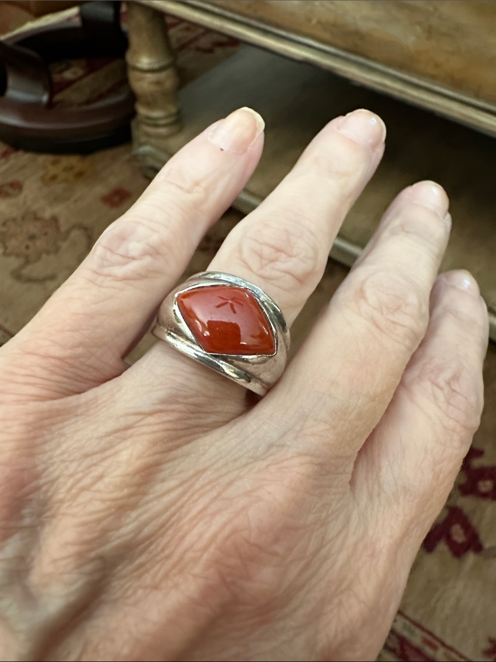 Sterling Silver Marquise Carnelian Statement Ring - Red